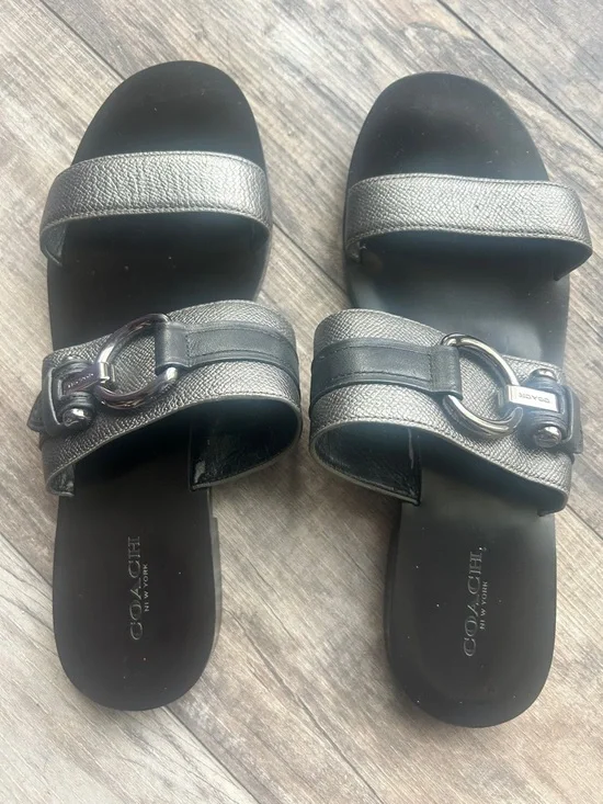 Coach Black Leather Slide‎ Sandals - Picture 4 of 8